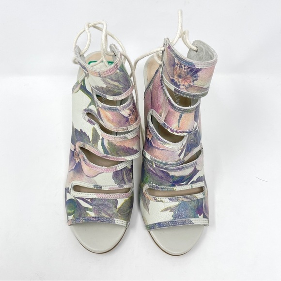 Seychelles Pastel Floral Tie Mary Jane Stacked Stiletto Heel Sandal - Picture 3 of 9